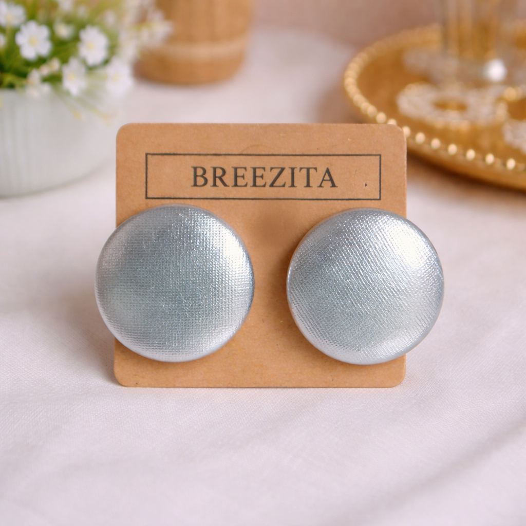 Silver Foil Button Earrings