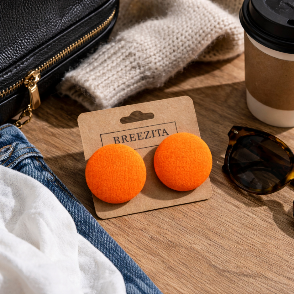 Orange Button Earrings