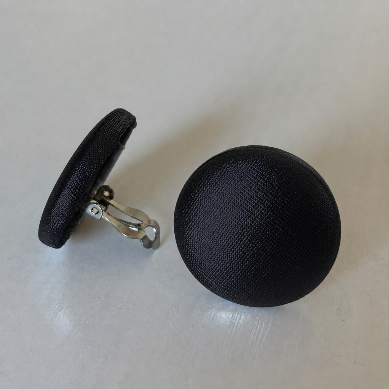 Black Foil Button Earrings – Clip-ons