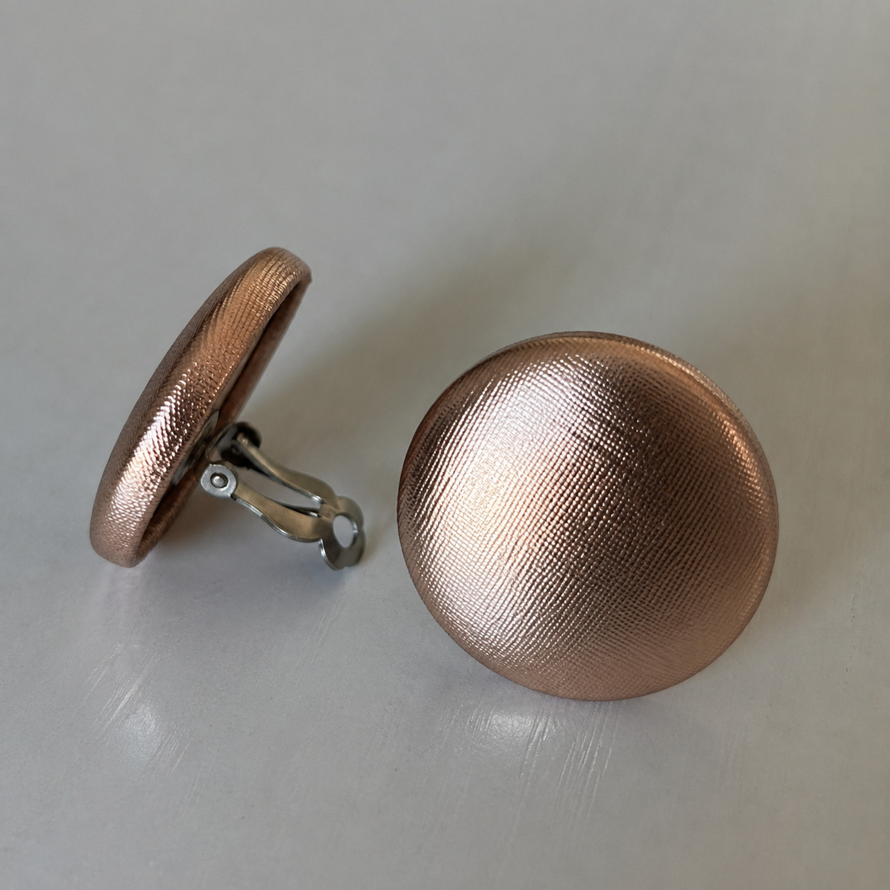 Rose Gold Foil Button Earrings - Clip-ons
