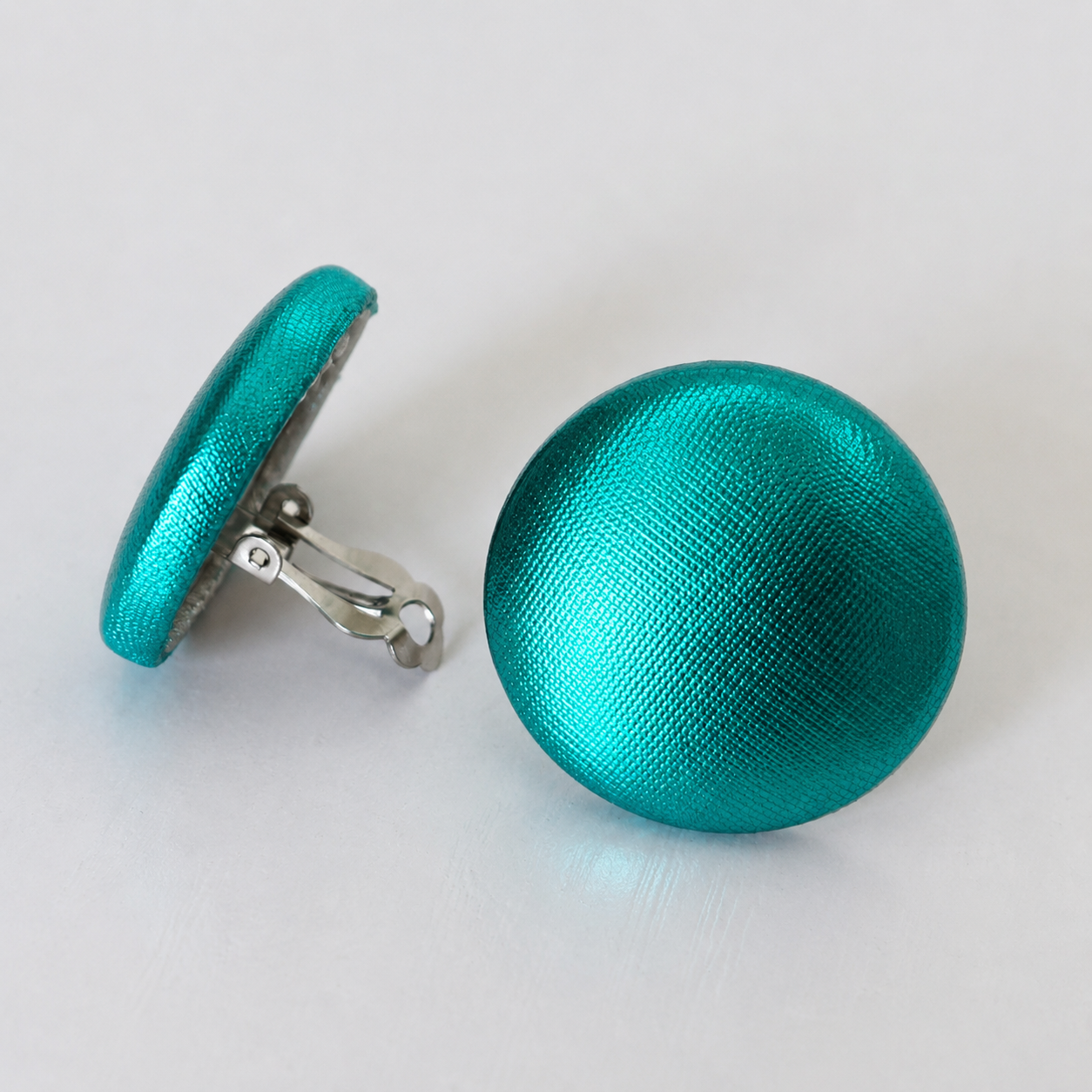 Green Foil Button Earrings - Clip-ons