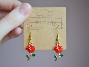 Red Rose Hook Earrings - Valentines