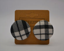 Load image into Gallery viewer, Black And White Tartan Button Earrings