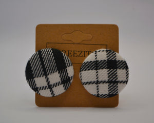 Black And White Tartan Button Earrings