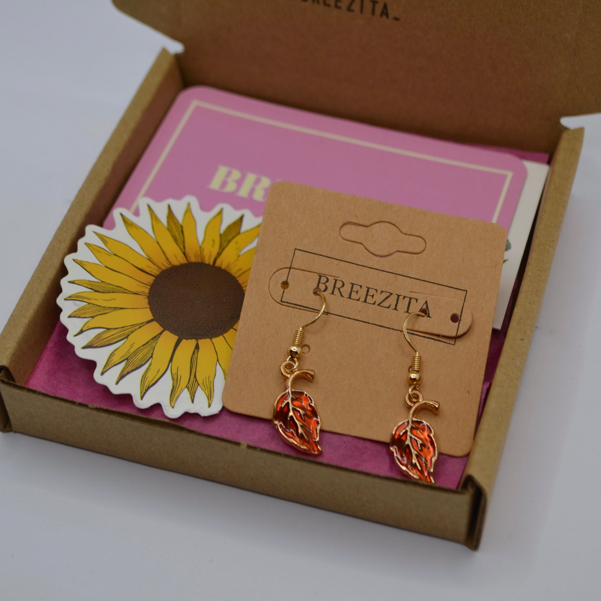 Ready-Made Red Autumn Leaf Hook Earrings