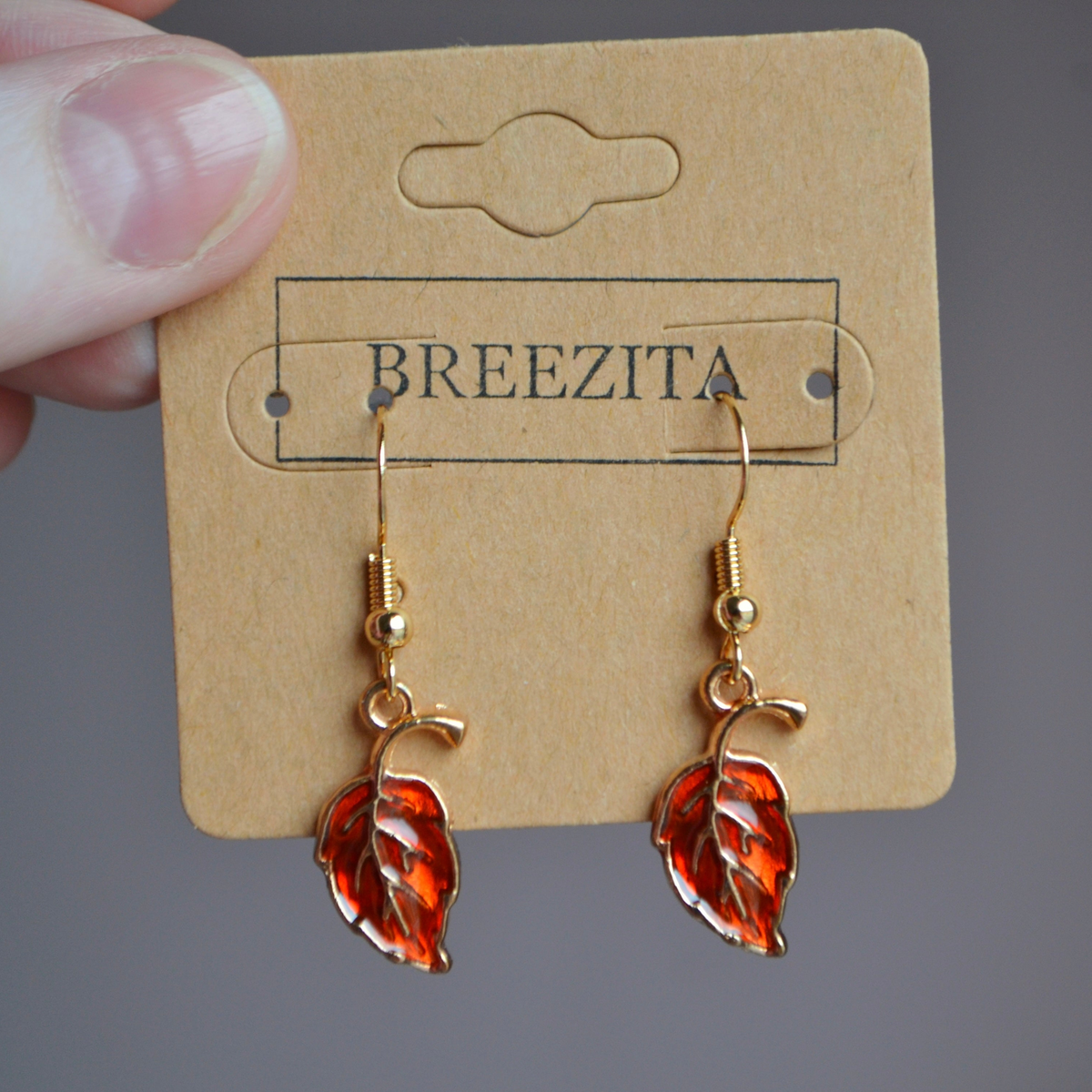 Ready-Made Red Autumn Leaf Hook Earrings
