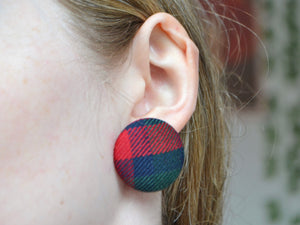 Green and Red Tartan Button Earrings