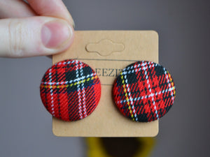 Red Tartan Button Earrings