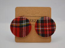 Load image into Gallery viewer, Red Tartan Button Earrings