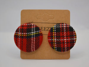 Red Tartan Button Earrings