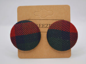 Green and Red Tartan Button Earrings