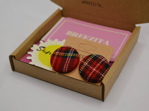 Red Tartan Button Earrings