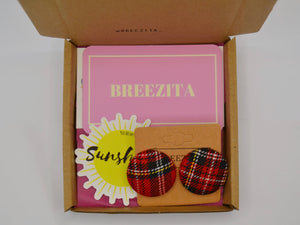 Red Tartan Button Earrings