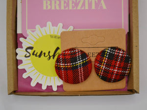 Red Tartan Button Earrings