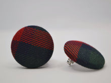 Load image into Gallery viewer, Green and Red Tartan Button Earrings