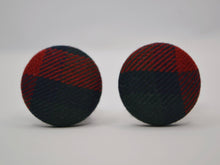 Load image into Gallery viewer, Green and Red Tartan Button Earrings