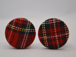 Red Tartan Button Earrings