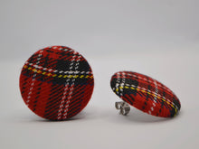 Load image into Gallery viewer, Red Tartan Button Earrings