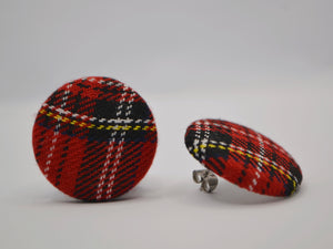 Red Tartan Button Earrings