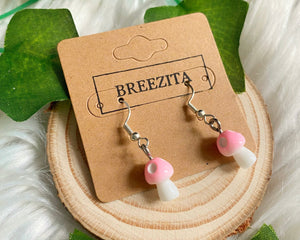 Dark Pink Mushroom Hook Earrings