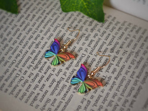 Black/White Butterfly Charm Hook Earrings: Gold-Coloured Hypoallergenic Hooks - 9 Vibrant Colours