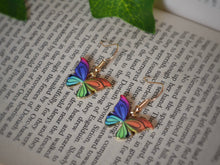 Load image into Gallery viewer, Orange Butterfly Charm Hook Earrings: Gold-Coloured Hypoallergenic Hooks - 9 Vibrant Colours