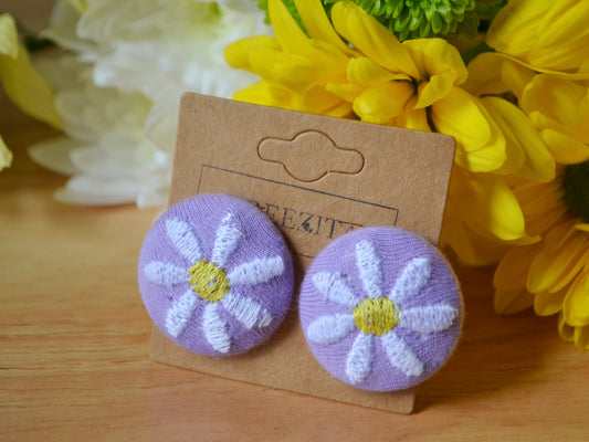 Daisy Button Earrings - Purple