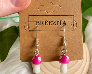 Dark Pink Mushroom Hook Earrings