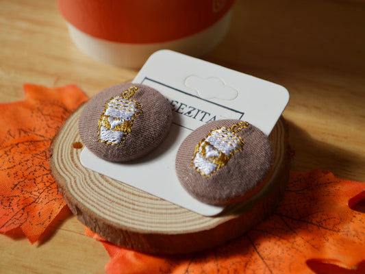 Coffee Cup Button Earrings - Brown
