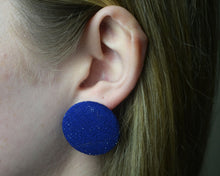 Load image into Gallery viewer, Sparkly Royal Blue Button Earrings