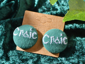 Irish Craic Button Earrings - Sage Green