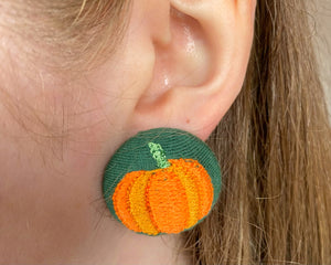 Pumpkin Button Earrings - Bottle Green