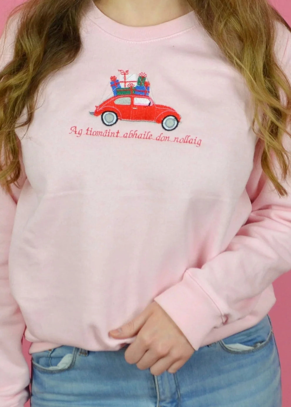 Driving Home for Christmas Irish Sweatshirt in Pink