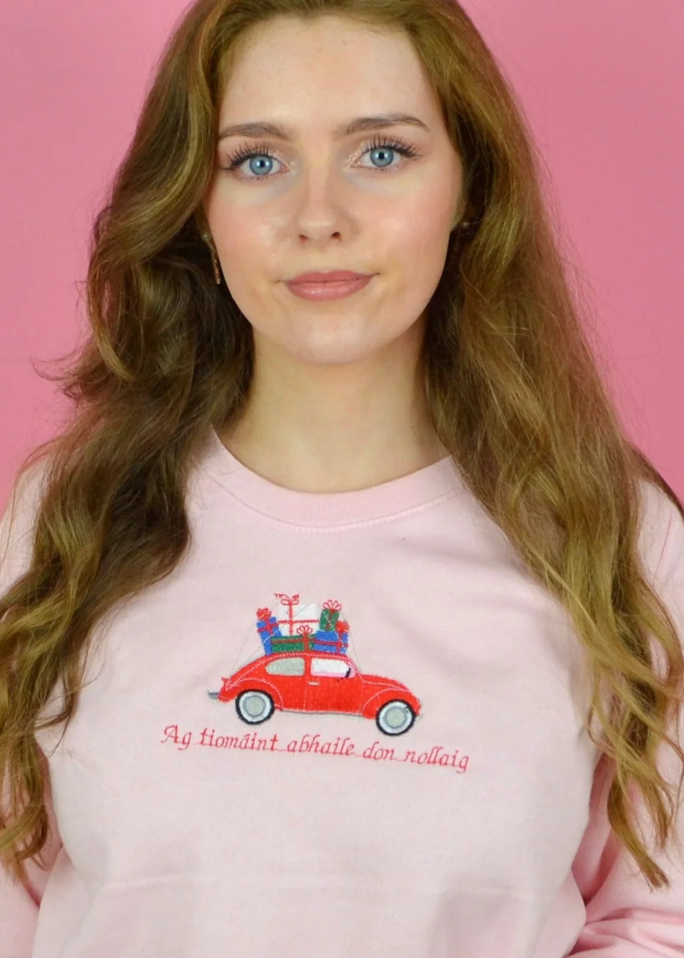 Driving Home for Christmas Irish Sweatshirt in Pink