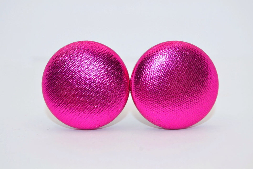 Cerise Foil Button Earrings