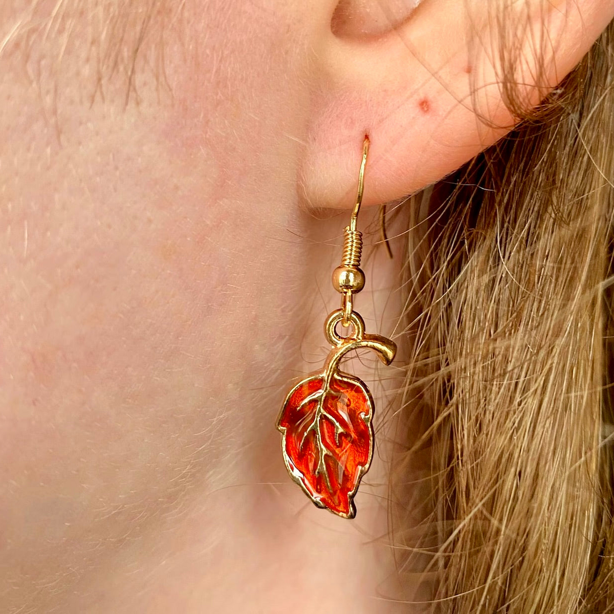 Ready-Made Red Autumn Leaf Hook Earrings