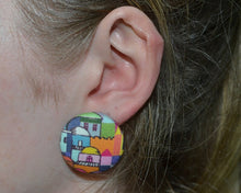 Load image into Gallery viewer, Colourful Village Button Earrings - Large And Small