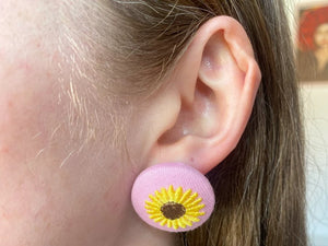 Green Sunflower Button Earrings