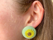 Load image into Gallery viewer, Green Sunflower Button Earrings