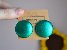 Load image into Gallery viewer, Green Foil Button Earrings