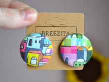 Load image into Gallery viewer, Colourful Village Button Earrings - Large And Small