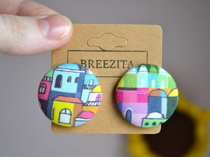 Colourful Village Button Earrings - Large And Small