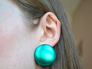 Green Foil Button Earrings