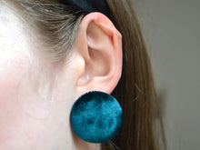 Load image into Gallery viewer, Green Velvet Button Earrings