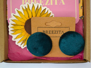 Green Velvet Button Earrings