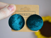 Load image into Gallery viewer, Green Velvet Button Earrings