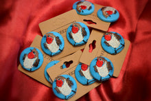 Load image into Gallery viewer, Robin Redbreast Button Earrings: Handmade Unforgettable Sentimental Christmas Treasures