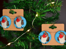 Load image into Gallery viewer, Robin Redbreast Button Earrings: Handmade Unforgettable Sentimental Christmas Treasures