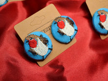 Load image into Gallery viewer, Robin Redbreast Button Earrings: Handmade Unforgettable Sentimental Christmas Treasures