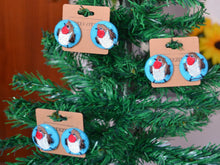 Load image into Gallery viewer, Robin Redbreast Button Earrings: Handmade Unforgettable Sentimental Christmas Treasures